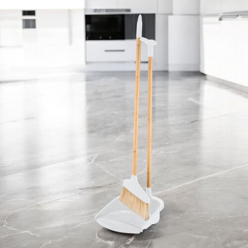 URBN Living (White) Long Handled Bamboo Floor Pan & Broom Sweeper 73cm