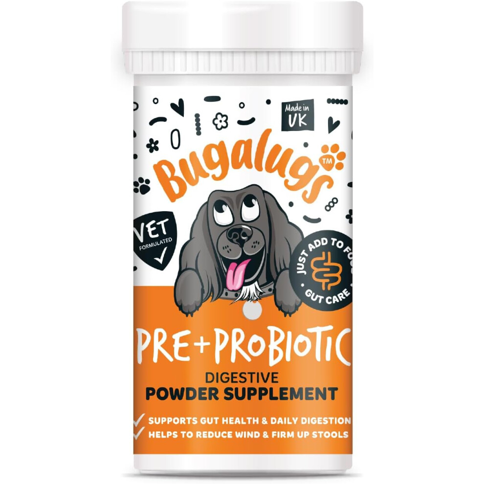 Bugalugs Probiotics For Dogs - Powder, Simple To Add To Food - Complete Daily Digestive Support With Probiotics & Prebiotics For Healthy Dogs (80G)