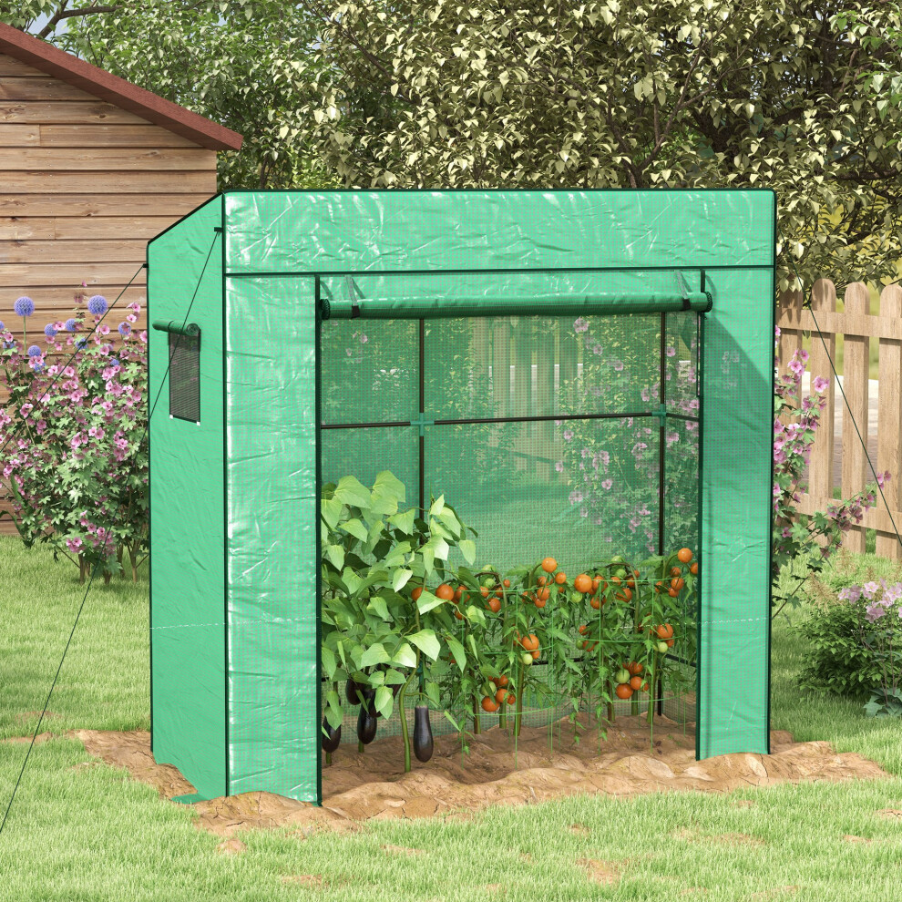 Outsunny Walk-In Garden House With Large Roll-Up Door And 2 Mesh Windows, Green