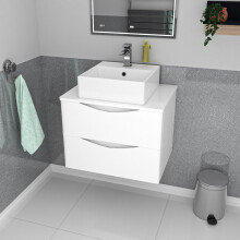 Nes Home 600mm Wall Hung White 2 Drawers Vanity & Worktop With Square Basin