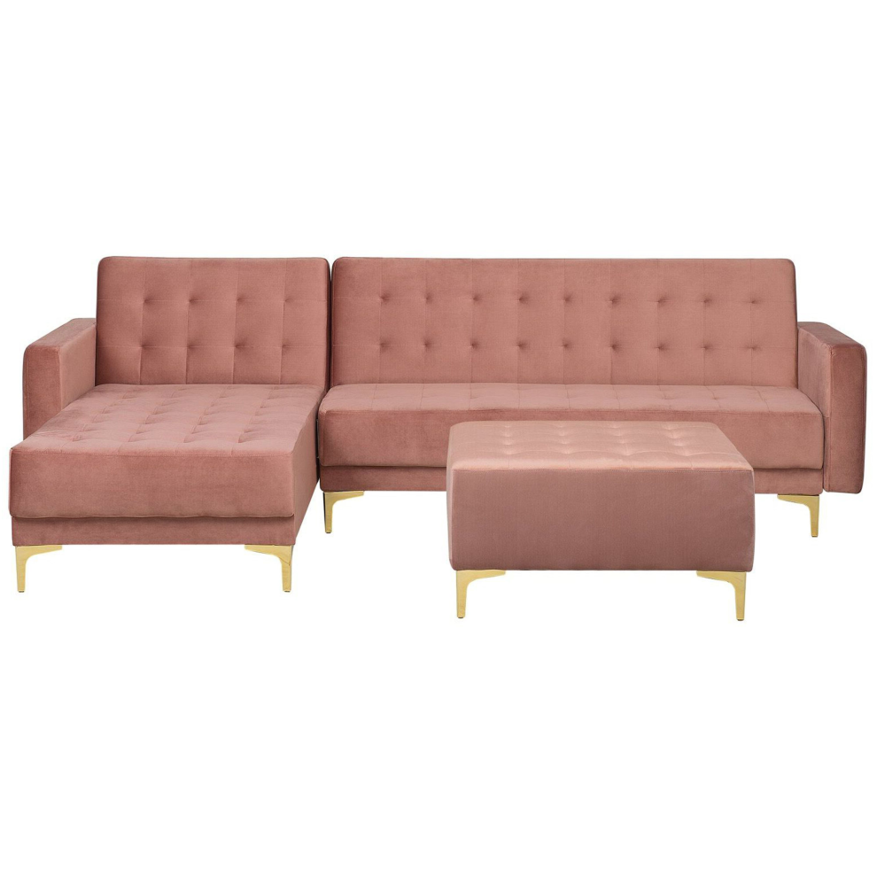Modular Corner Sofa Bed ABERDEEN Velvet Pink with Ottoman 4 Seater Right Hand