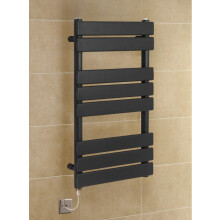 (400mm W x 800mm H, No) Richmond Electric Heated Towel Rail Black Flat Panel Bathroom Radiator