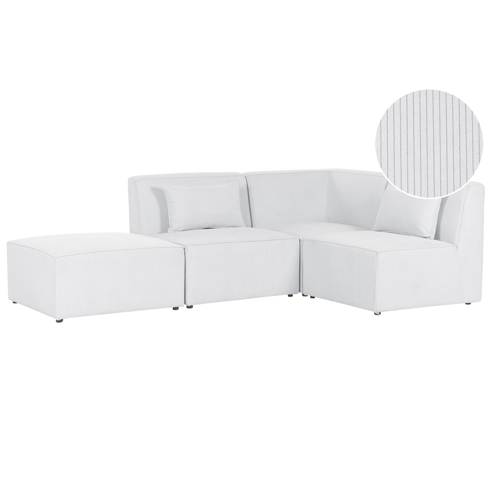 Modular Corner Sofa LEMVIG Corduroy Off-White with Ottoman 3 Seater Left Hand