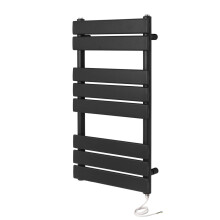 (500mm W x 800mm H , No) Richmond Electric Heated Towel Rail Black Flat Panel Bathroom Radiator