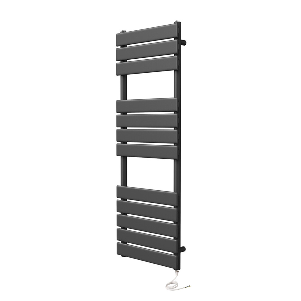(400mm W x 1200mm H, No) Richmond Electric Heated Towel Rail Black Flat Panel Bathroom Radiator
