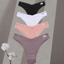 (Set 12, 4Pcs) 4pcs Womens Cotton Brazilian Panties Low Rise Underwear Comfortable