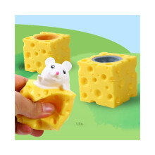 (Brown) (One random color-4) Stress-relieving Pet Cheese Mouse Cheese Pinch Fun Stress Ball Vent Squirrel Cup Prank Toy