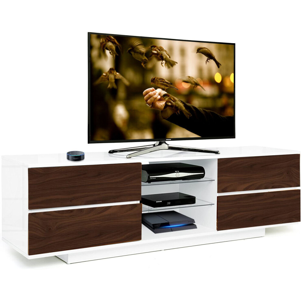 Centurion Supports AVITUS Gloss White with 4-Walnut Drawers for up to 65" LED/LCD/Plasma TV Stand -Fully Assembled-image-OPC-PGJHNVR-NEW