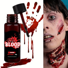 (Dark) Washable Fake Blood Makeup with Brush - Perfect for Vampires, Zombies, Clowns & Cosplay