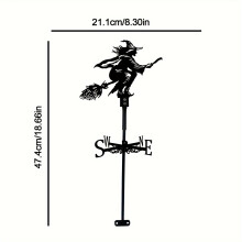 1pc Witch auf Besenstiel Weathervane, schwarze Eisen Silhouette, Außenzaun und Bauernhausdekor, Gartenpfahl Yard Schild für Rasen & Garten