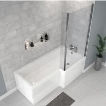 Nes Home 1700 x 850mm Right Hand L Shaped Shower Bath With Front End Panel & Hinged Shower Screen