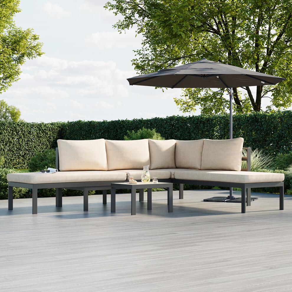 CHARLES BENTLEY Lounge Set, Multifunctional, Aluminium, Corner Sofa, Anthracite Frame, Beige Cushions, Multi Function, Reclining, UV Resistant,