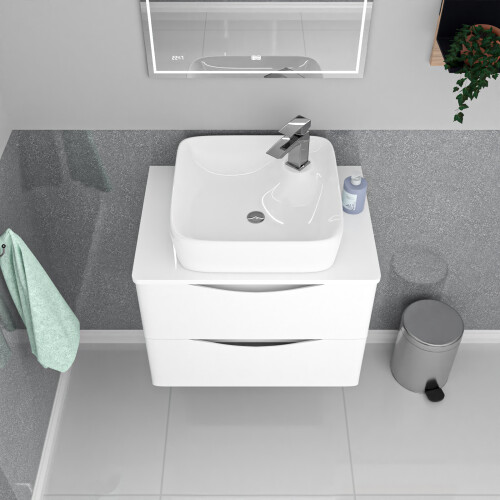 NES Home Nes Home 600mm Wall Hung White Vanity, Worktop & Square Rounded Corner Basin 2