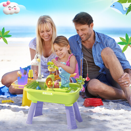 Beach Table & Kitchen Sink 2in1 Toy Set Water Function Dishwashing Set 1