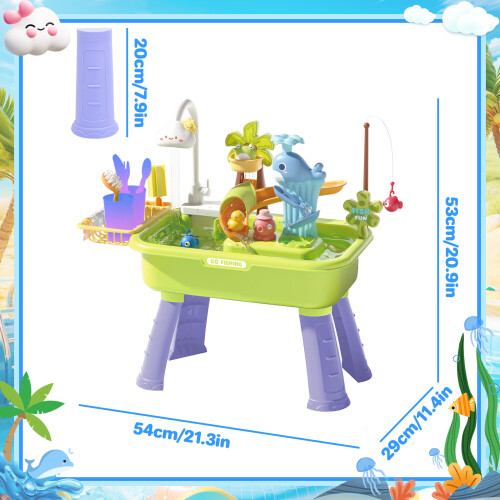 Beach Table & Kitchen Sink 2in1 Toy Set Water Function Dishwashing Set 2