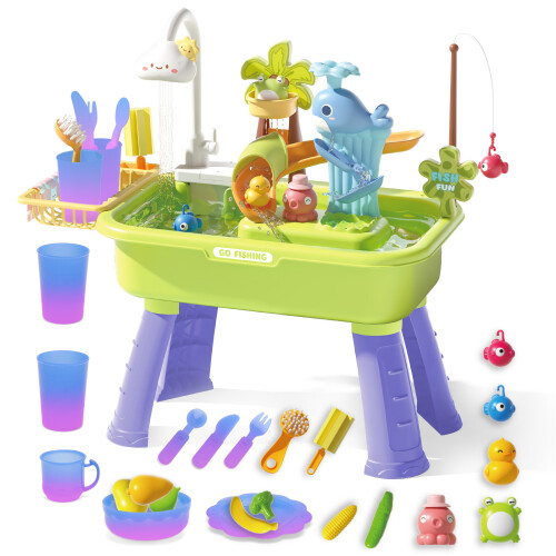 Beach Table & Kitchen Sink 2in1 Toy Set Water Function Dishwashing Set