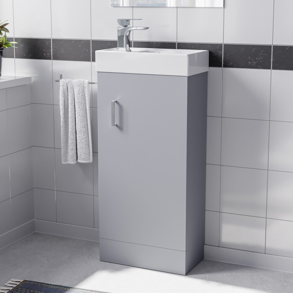 Nes Home 400mm Matte Grey Bathroom Basin Sink Vanity Unit Cabinet