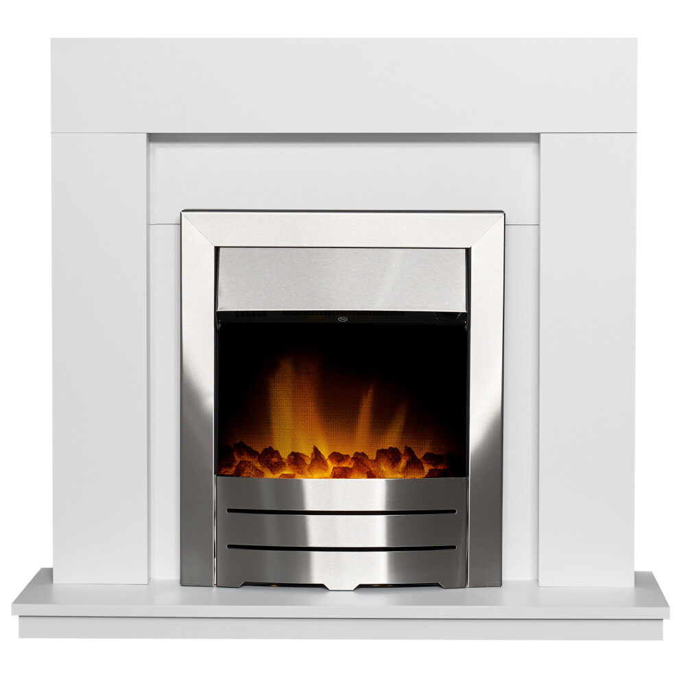 Adam Malmo Fireplace in White with Colorado Electric Fire in Brushed Steel, 39 Inch