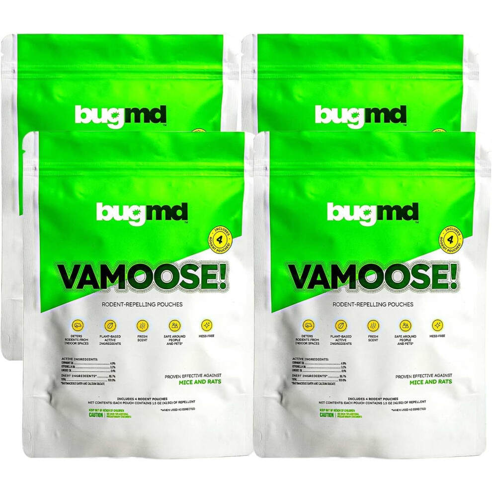 BugMD Vamoose Rodent Repellent Pouches (1 Pack  4 Pouches) - Plant-Powered Rat Repellent  Mouse Deterrent  Indoor & Outdoor Mice Repellent  Best Mouse