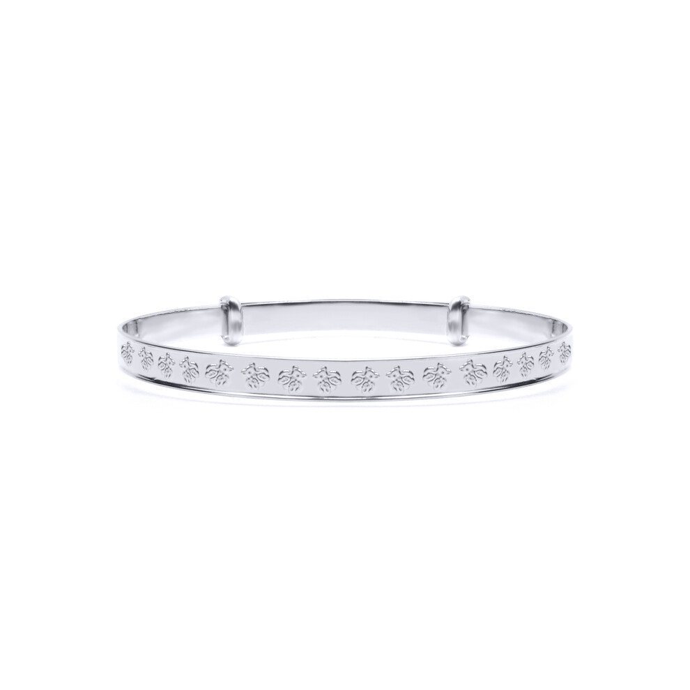 Jewelco London Solid 925 Sterling Silver Nursery Teddy Bear Pattern 3mm Expanding Baby Bangle Bracelet - AKB034