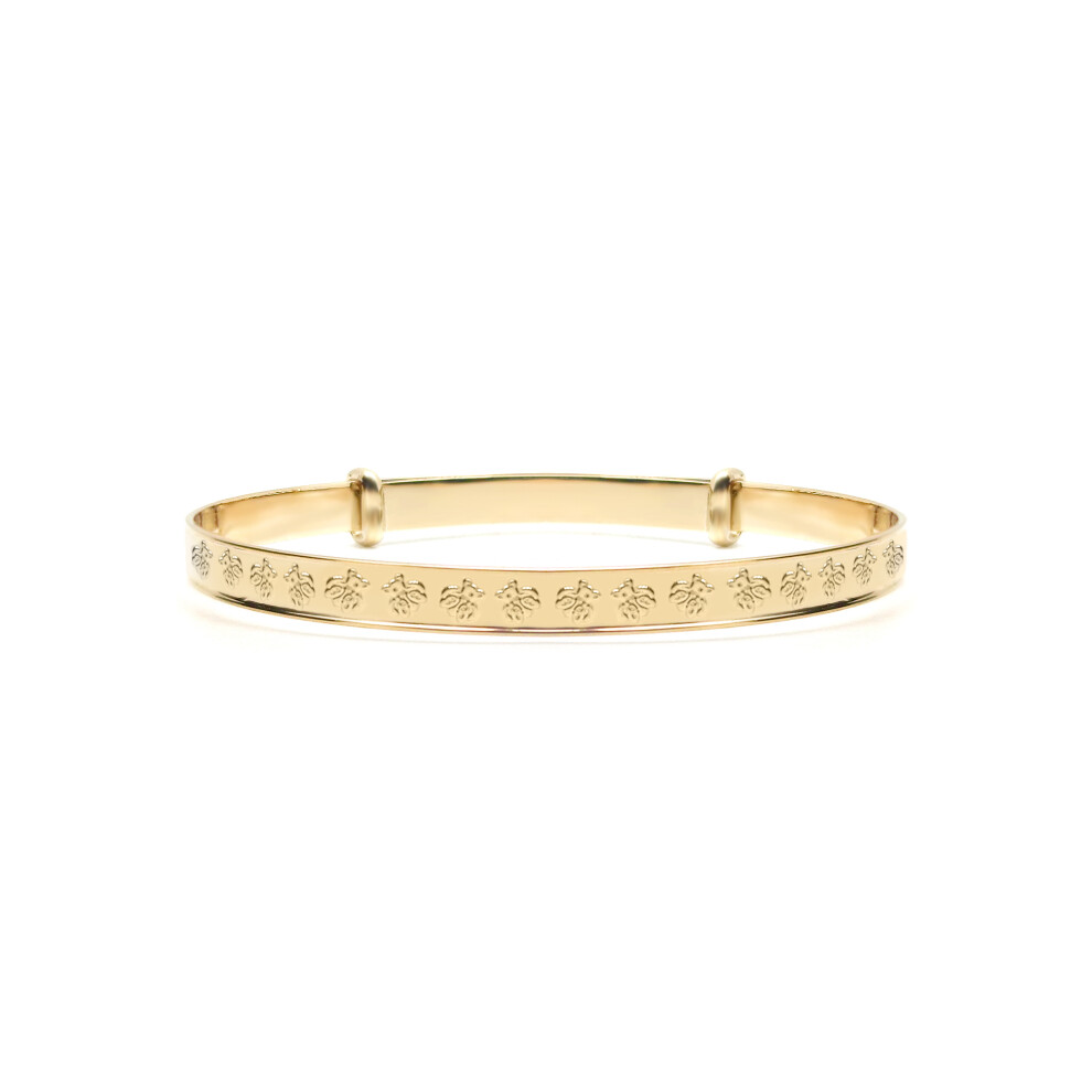 Jewelco London Solid 9ct Yellow Gold Nursery Teddy Bear Pattern 3mm Expanding Baby Bangle Bracelet - JKB114