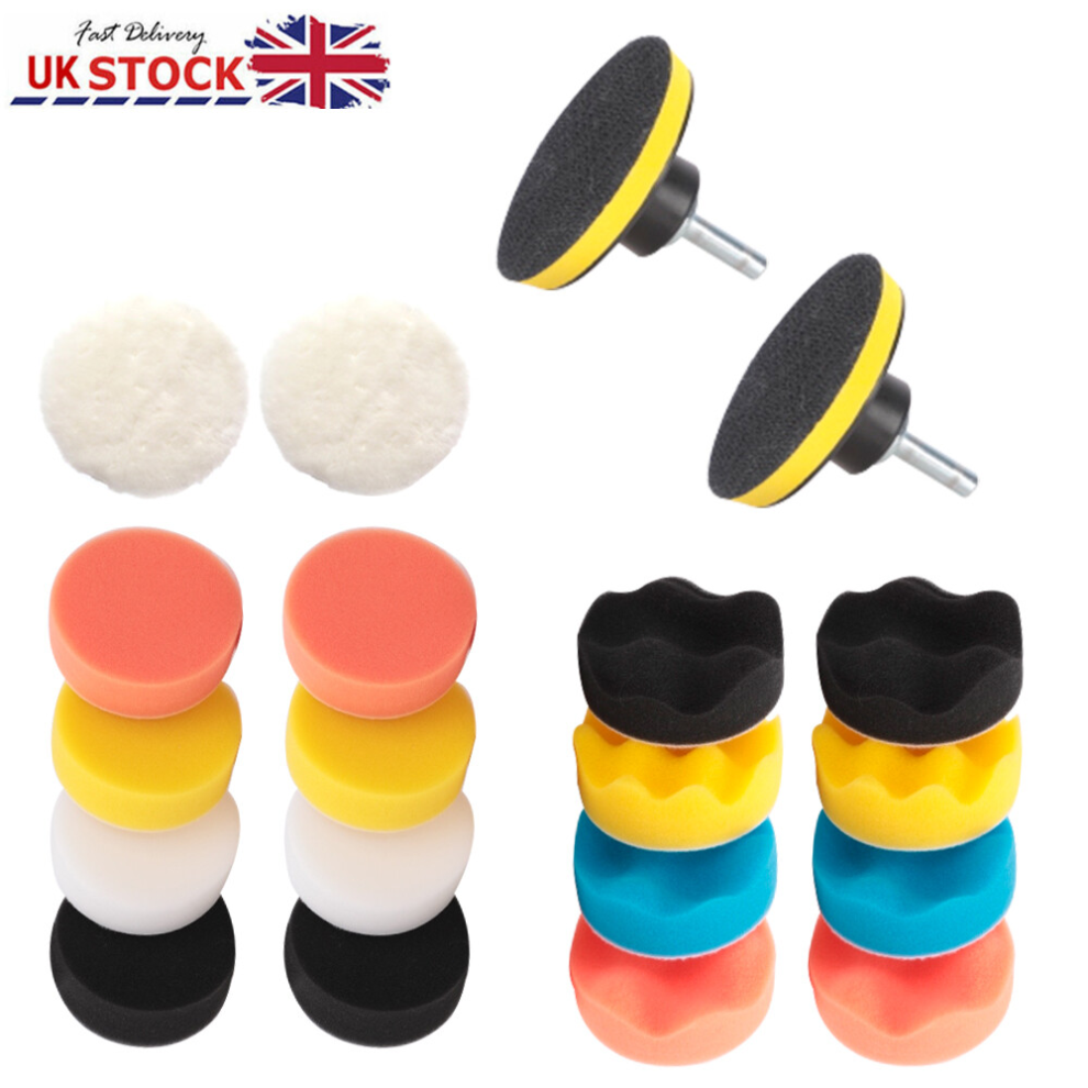 22X Car Polisher Gross Polishing Pads For Drill Sponge Buffer Waxing Buffing Kit 7612095371274