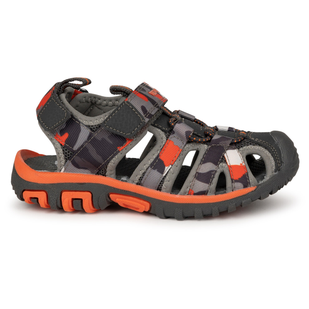 (12, Grey / Orange) Trespass Kids Adjustable Sandals Closed Toe Jaime