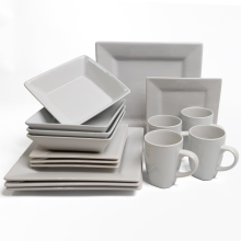 DIVCHI 16 Piece Dinnerware Set Square Kitchen Dinner Sets For 4 | Dessert Plates | Cereal Bowls | Mugs | Side Plate | T