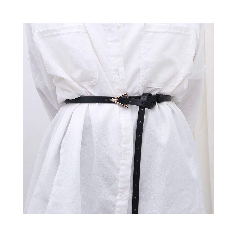 (Triangle Gold Black) Womens Stylish Black Belt Featuring A Fashionable Triangle Gold Buckle For Elegant Outfits Dresses And-image-OPC-PGJJTWH-NEW