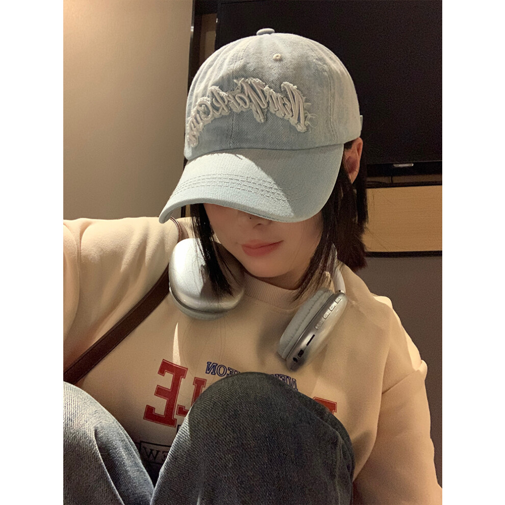 (Light Blue) Korean Unisex Classic Style Embroidered Cap With Wide Brim For A Slimmer Face Look Perfect Ages All For-image-OPC-PGJJVCZ-NEW