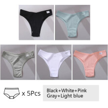 (Set 14, 5Pcs) 5pcs Womens Brazilian Panties Cotton Underwear Comfortable Underpants
