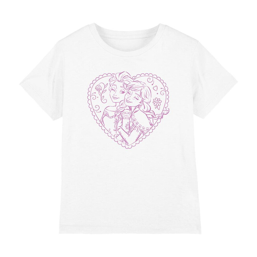 Frozen Childrens/Kids Anna And Elsa Heart T-Shirt