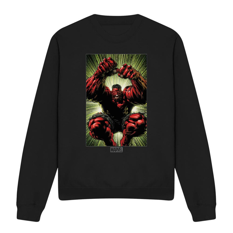 (XXL, Black) Marvel Unisex Adult Red Hulk Attack Sweatshirt