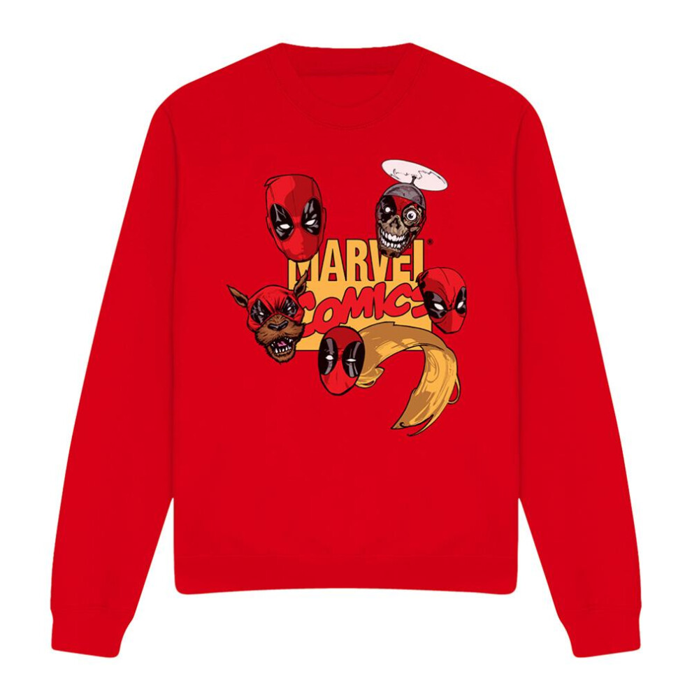 (XXL, Red) Deadpool Unisex Adult Character Heads Sweatshirt