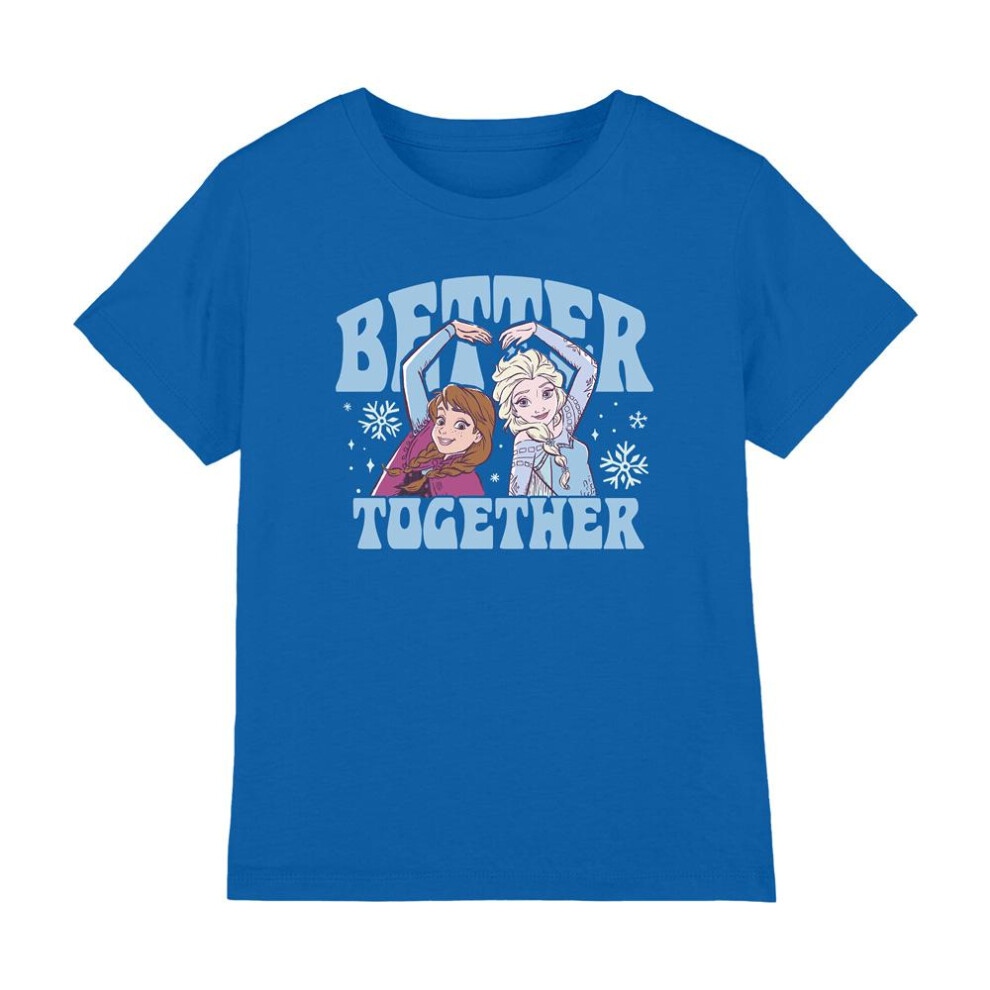 (9-11 Years, Royal Blue) Frozen Childrens/Kids Better Together Anna And Elsa T-Shirt