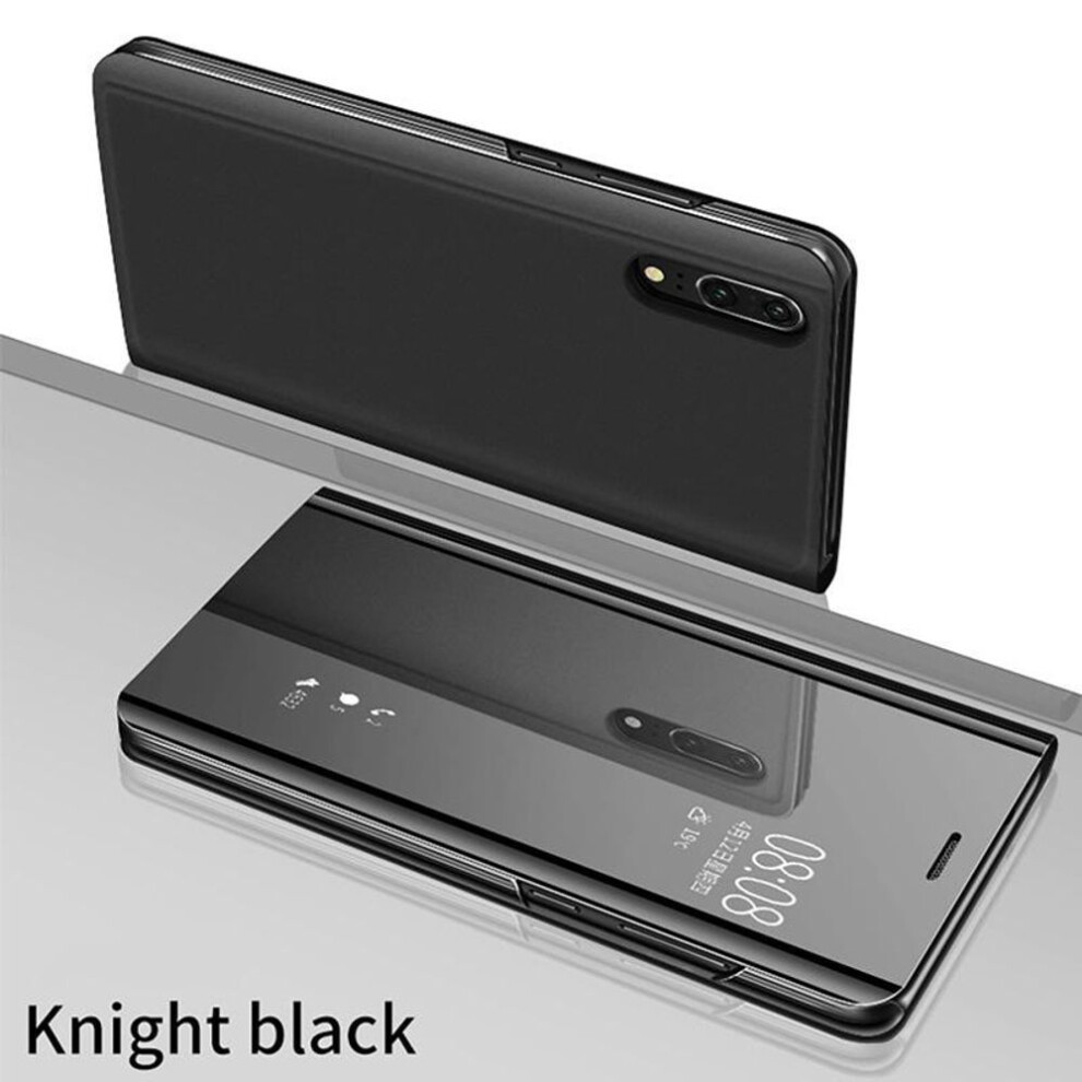 (black, Honor X8B) Luxury Smart Clear View Mirror Flip Leather Stand Protective Case Cover for Samsung Huawei Xiaomi