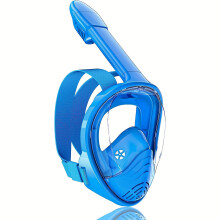(Blue) Kids' Full-Face Snorkeling Mask with Camera Mount, 180-Degree Panoramic View, Anti-Fog & Leakproof