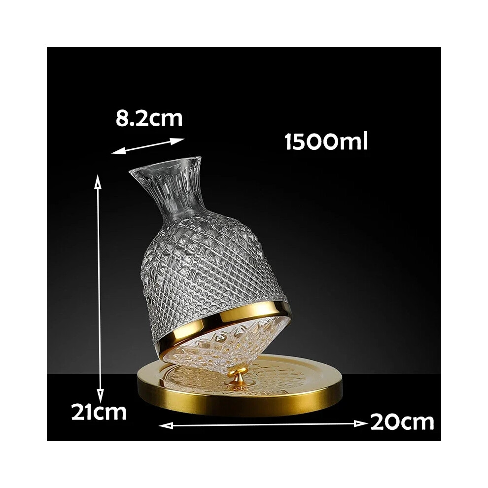 (gold 1500ml) 360 Rotating Wine Decanter Tumbler 1500ml Decanter Dispenser Crystal Glass Bottle Wine Aerator Mirror Jug Gift Bar Decoration