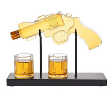 (1 Set) Creative Gun Pistol Whiskey Decanter Sets with 2 Glass Cup Gifts