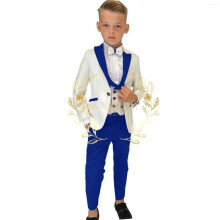 (beige/royalblue, 16T) Formal Boys Suits for Wedding Flower Boys Suits One Button Blazer Vest Pants for Children