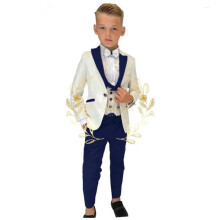 (beige/navyblue, 8T) Formal Boys Suits for Wedding Flower Boys Suits One Button Blazer Vest Pants for Children