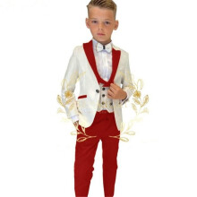 (beige/red, 12T) Formal Boys Suits for Wedding Flower Boys Suits One Button Blazer Vest Pants for Children