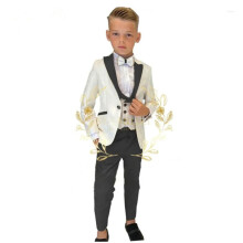 (beige/black, 6T) Formal Boys Suits for Wedding Flower Boys Suits One Button Blazer Vest Pants for Children