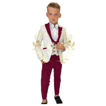 (beige/winered, 12T) Formal Boys Suits for Wedding Flower Boys Suits One Button Blazer Vest Pants for Children