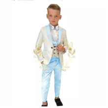 (beige/blue, 16T) Formal Boys Suits for Wedding Flower Boys Suits One Button Blazer Vest Pants for Children