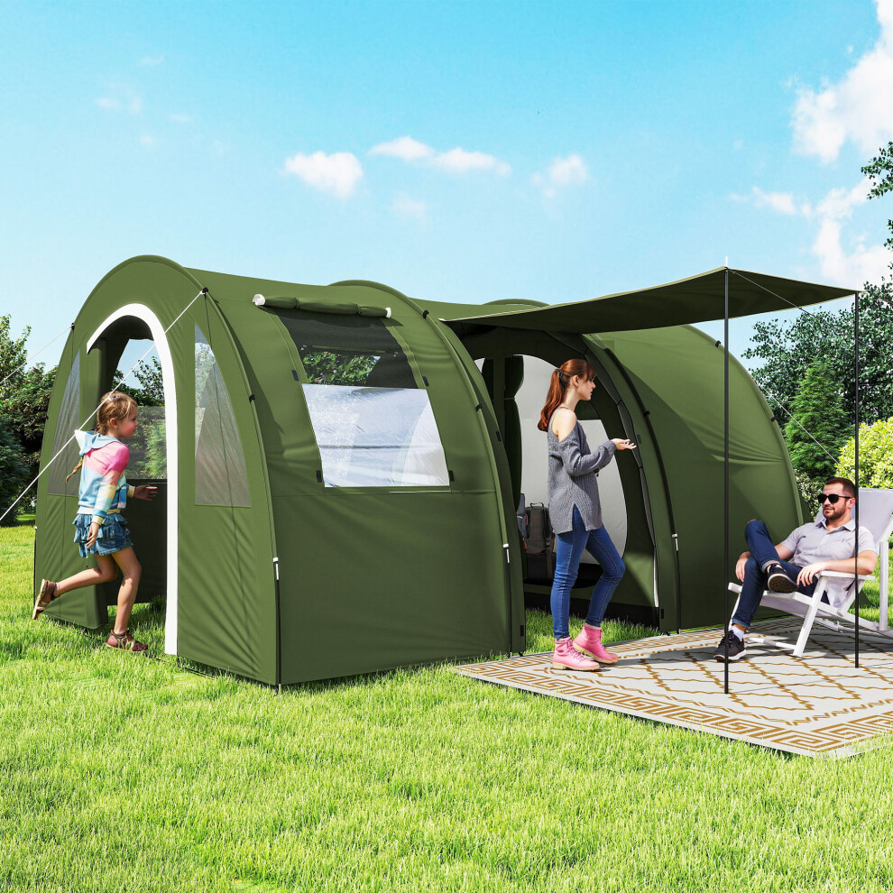 Outsunny 5-6 Man Family Tent Camping Tent with 2 Room and Carry Bag, Green