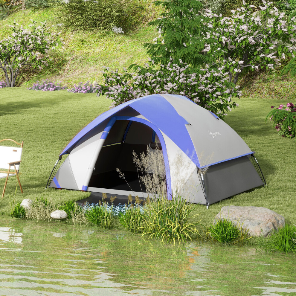 Outsunny 2 Man Camping Tent w/ Sewn-in Groundsheet, 3000mm Waterproof, Blue