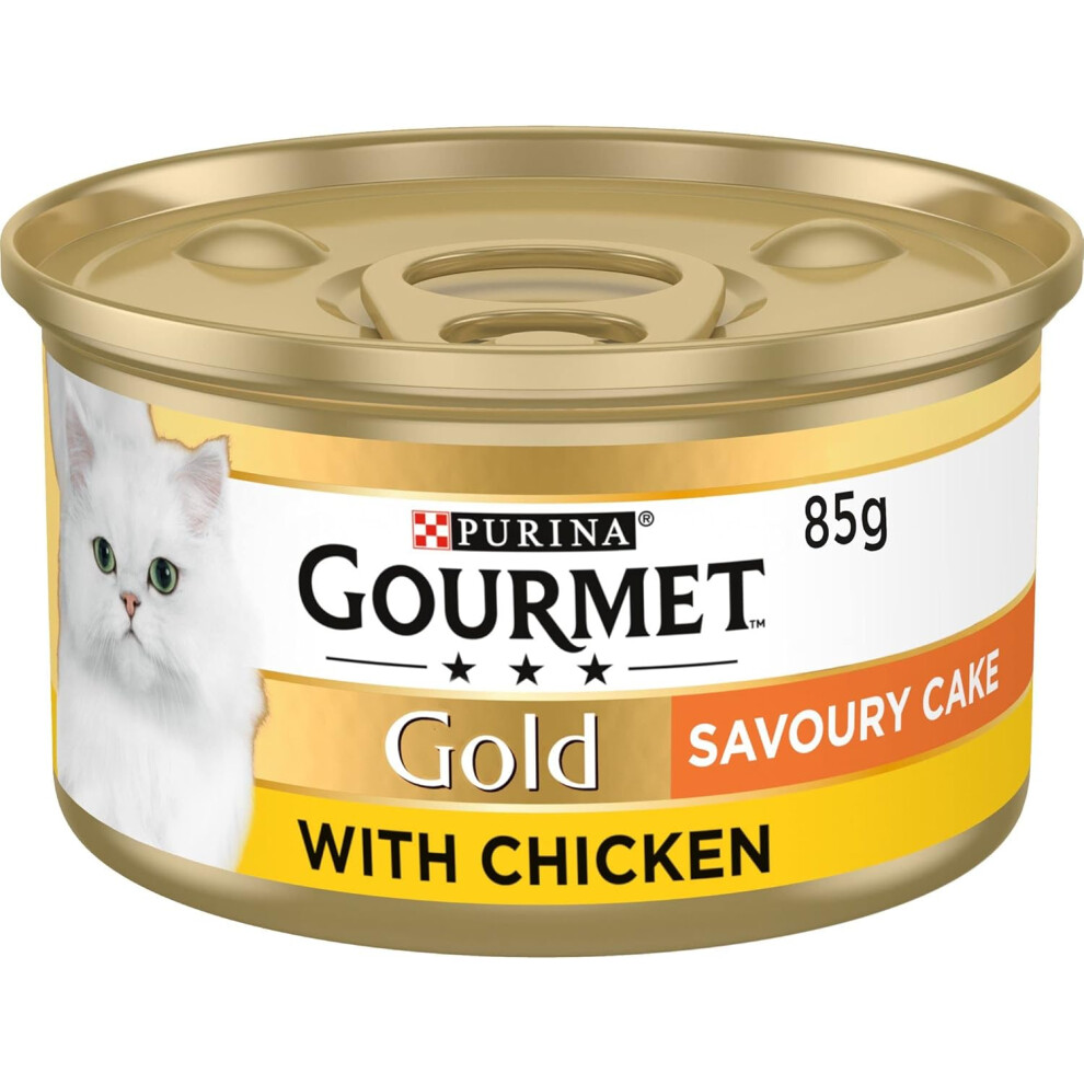 Gourmet Tinned Cat Food Savoury Cake Chicken 85G, Pack Of 12 Gold