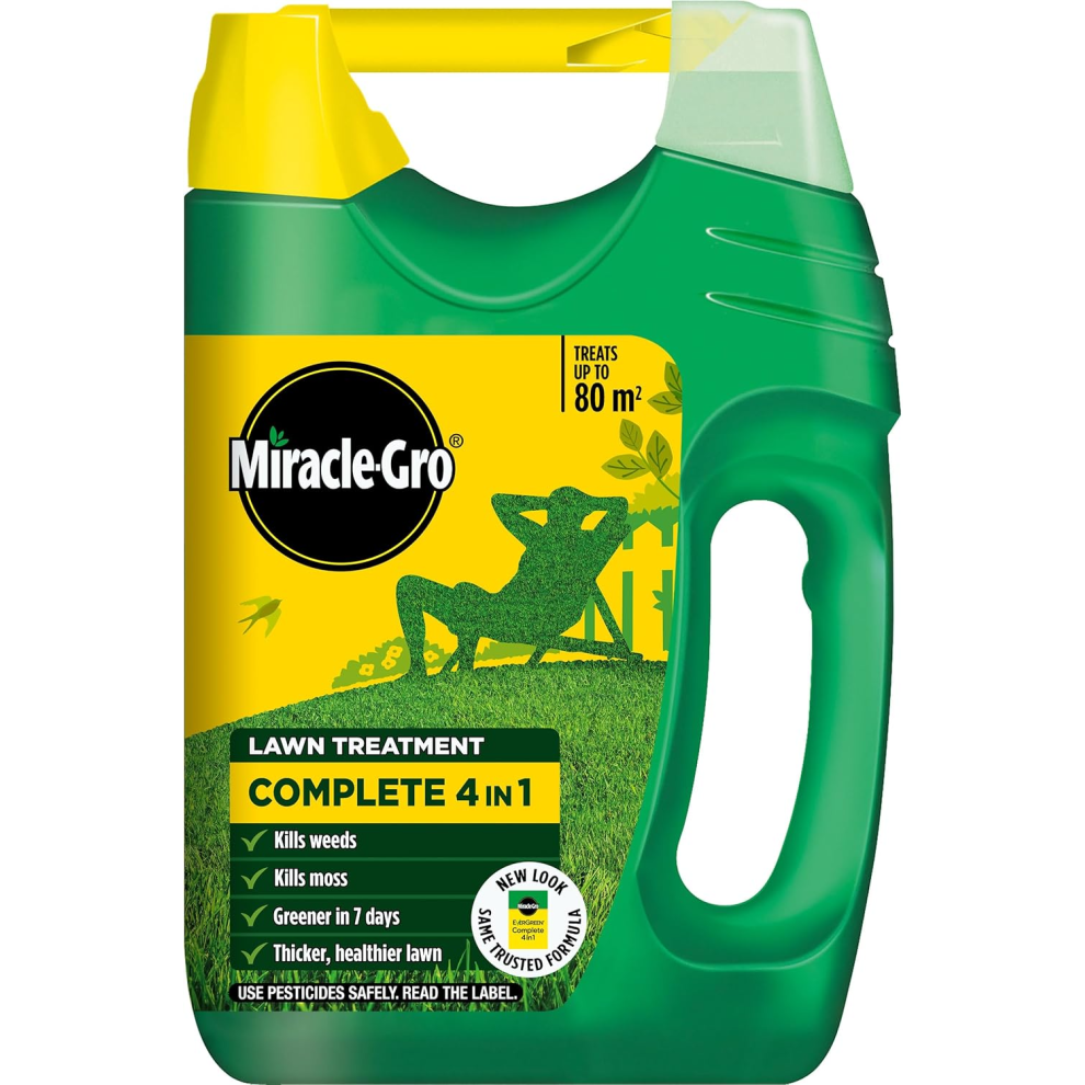 Miracle-Gro 121187 Evergreen Complete 4-In-1 Spreader, Lawn Food, Weed & Moss Control, 80 M2, Yellow