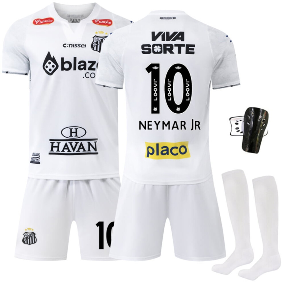 (white neymar#10, 11-12 Years) Mens/Kids Soccer Jersey Santos home football uniform No. 10 Neymar jersey White with advertising version